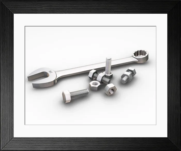Framed Print : 3D render of a spanner nuts and bolts Framed Print : 3D render of a spanner nuts and bolts