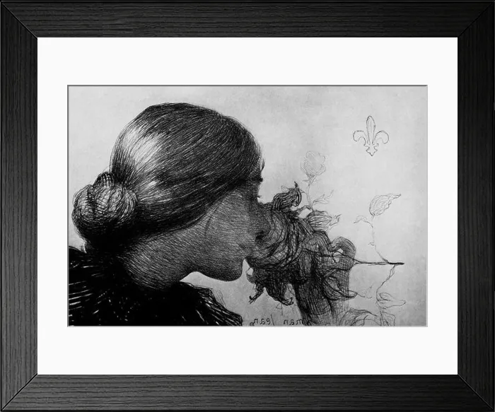Framed Print : Perfume or Woman with a Rose by Edmond Aman-Jean (1858-1936), a French symbolist painter, who was a close friend of Georges Seurat Framed Print : Perfume or Woman with a Rose by Edmond Aman-Jean (1858-1936), a French symbolist painter, who was a close friend of Georges Seurat