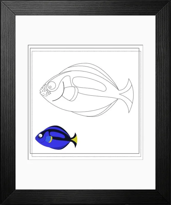 Framed Print : The page of the coloring book, blue fish. Color version and sketch. Coloring book for children. Vector illustration isolated on a white background Framed Print : The page of the coloring book, blue fish. Color version and sketch. Coloring book for children. Vector illustration isolated on a white background