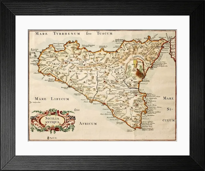 Framed Print : Old map of Sicily, may be dated to the 18th century Framed Print : Old map of Sicily, may be dated to the 18th century