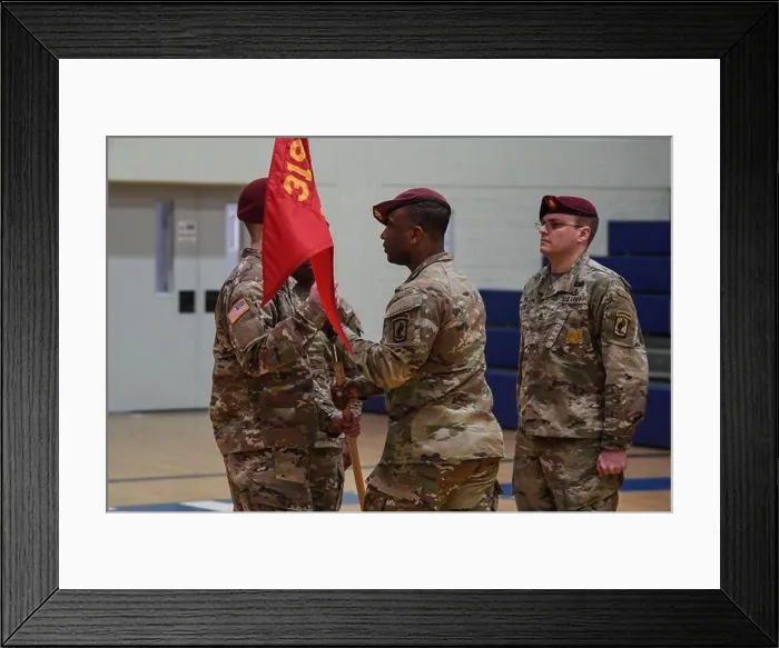 Framed Print : 1st Sgt. Travis Stoddard, outgoing Headquarters Battery 1st Sgt. passes guide-on as to signify the change of responsibility at Tower Barracks Framed Print : 1st Sgt. Travis Stoddard, outgoing Headquarters Battery 1st Sgt. passes guide-on as to signify the change of responsibility at Tower Barracks
