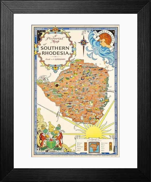 Framed Print : Vintage Pictorial Map Poster for Southern Rhodesia by AW Baylis, 1937 Framed Print : Vintage Pictorial Map Poster for Southern Rhodesia by AW Baylis, 1937