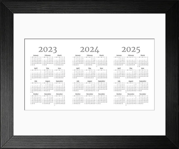Framed Print : Set of monochrome monthly calendar templates for 2023, 2024, 2025 years. Week starts on Sunday. Page layout calendar in a minimalist style. Vertical t Framed Print : Set of monochrome monthly calendar templates for 2023, 2024, 2025 years. Week starts on Sunday. Page layout calendar in a minimalist style. Vertical t