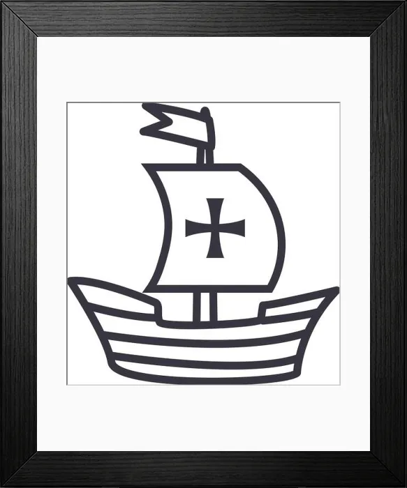 Framed Print : Columbus ship line style icon design of america and discovery theme Vector illustration Framed Print : Columbus ship line style icon design of america and discovery theme Vector illustration
