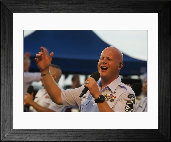 Framed Print : Senior Master Sgt. Ryan Carson a vocalist with Max Impact of The United States Air Force Band, performs at the Air Force Memorial in Arlington Va Framed Print : Senior Master Sgt. Ryan Carson a vocalist with Max Impact of The United States Air Force Band, performs at the Air Force Memorial in Arlington Va
