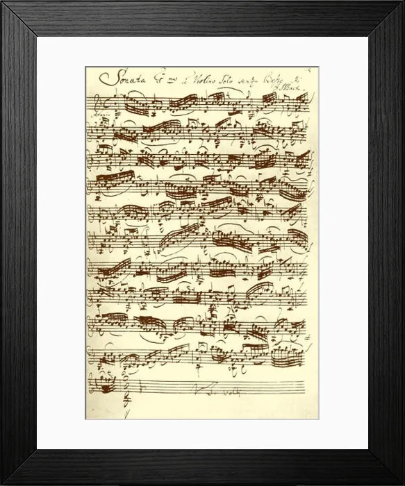 Framed Print : BACH, Johann Sebastian - Sonata in G Minor for Solo Violin handwritten and signed score of first movement (adagio) Kothen Sonata Framed Print : BACH, Johann Sebastian - Sonata in G Minor for Solo Violin handwritten and signed score of first movement (adagio) Kothen Sonata