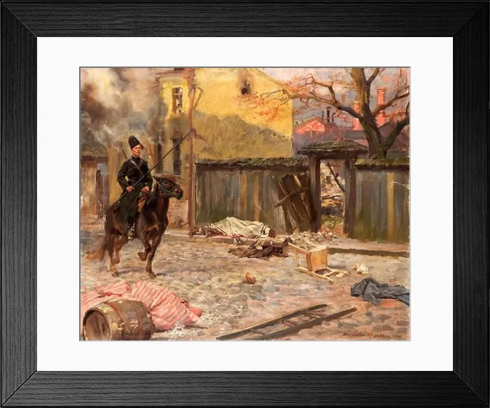 Framed Print : The Raid (Pogrom). Museum: PRIVATE COLLECTION. Author: Kossak, Wojciech Framed Print : The Raid (Pogrom). Museum: PRIVATE COLLECTION. Author: Kossak, Wojciech