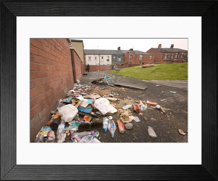 Framed Print : Rubbish left onthe streets of Glodwick oldham Framed Print : Rubbish left onthe streets of Glodwick oldham