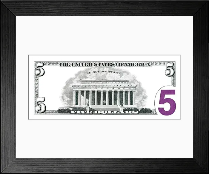 Framed Print : 5 dollar bill back side for design purpose Framed Print : 5 dollar bill back side for design purpose