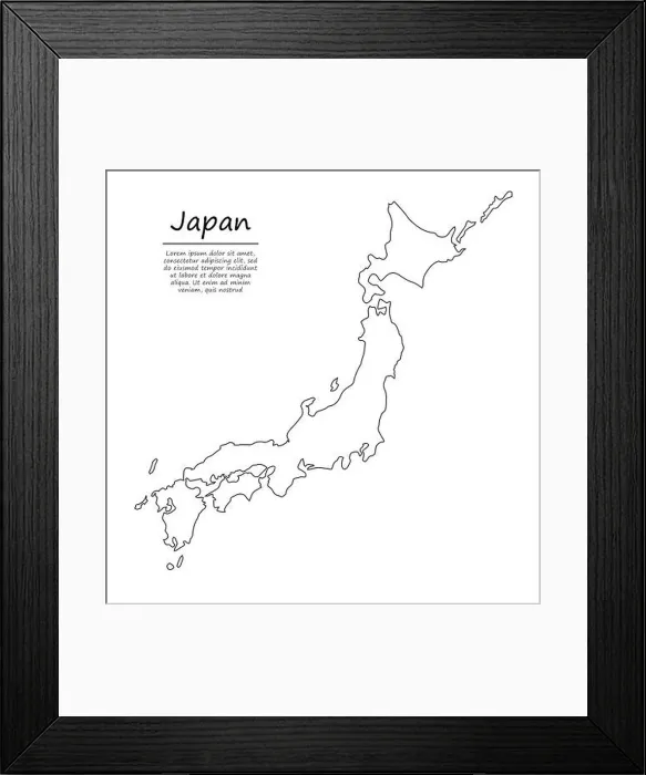 Framed Print : Simple outline map of Japan, vector silhouette in sketch line style Framed Print : Simple outline map of Japan, vector silhouette in sketch line style