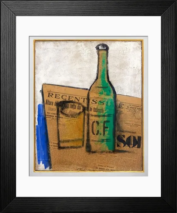 Framed Print : Bottiglia e bicchiere - tempera e collage su cartone - Ardengo Soffici - 1915 - Milano, Museo del Novecento Framed Print : Bottiglia e bicchiere - tempera e collage su cartone - Ardengo Soffici - 1915 - Milano, Museo del Novecento