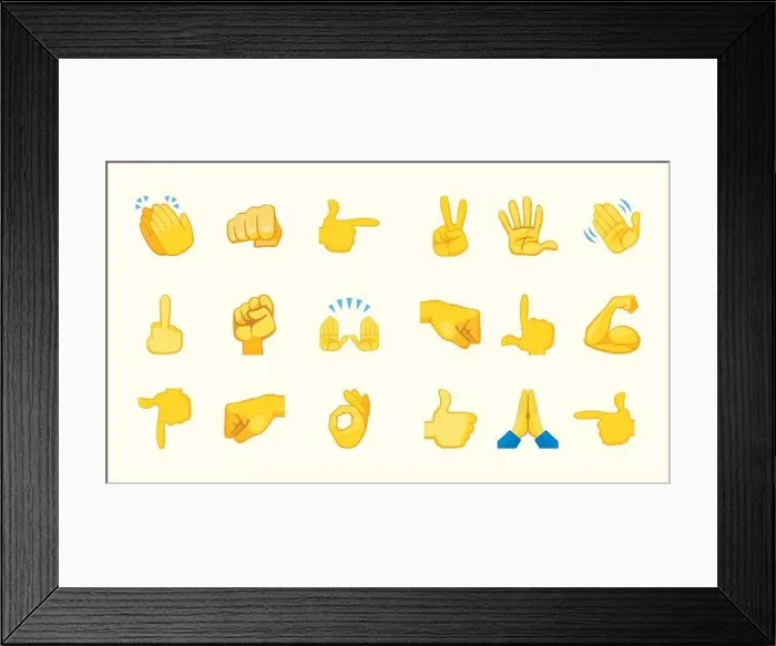 Framed Print : All Hand Emojis Gestures Vector Icons Set. Biceps, fist, folded hands, victory hand emojis. Emoticon Gesture Illustrations Collection Framed Print : All Hand Emojis Gestures Vector Icons Set. Biceps, fist, folded hands, victory hand emojis. Emoticon Gesture Illustrations Collection