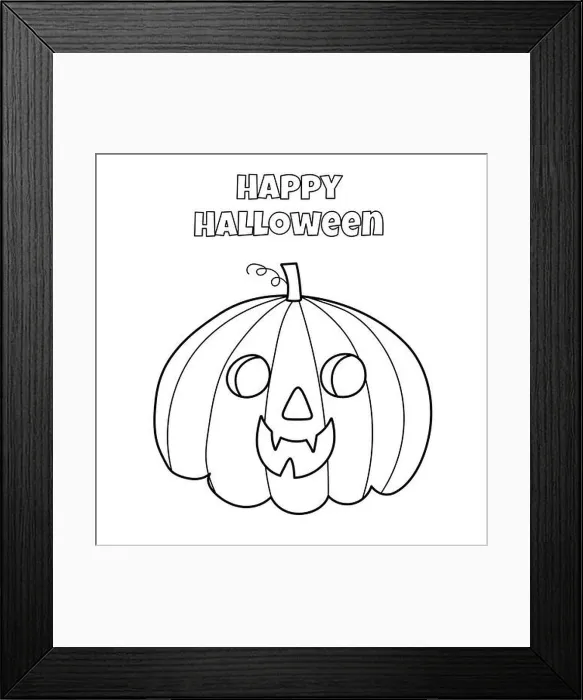 Framed Print : Happy Halloween coloring page with cute pumpkin. Spooky print Framed Print : Happy Halloween coloring page with cute pumpkin. Spooky print