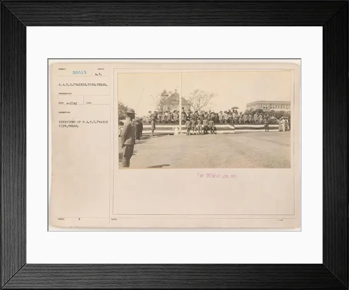 Framed Print : Cadets of the Student Army Training Corps (SATC) in Prairie View, Texas, participate in military exercises Framed Print : Cadets of the Student Army Training Corps (SATC) in Prairie View, Texas, participate in military exercises