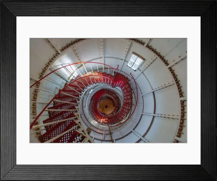 Framed Print : Iron spiral staircase inside the old lighthouse, top view Framed Print : Iron spiral staircase inside the old lighthouse, top view