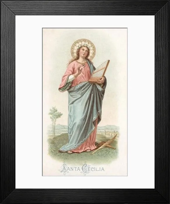 Framed Print : Santa Cecilia (?-232), noble romana convertida al cristianismo y martirizada, patrona de los músicos y los poetas. Grabado de 1900 Framed Print : Santa Cecilia (?-232), noble romana convertida al cristianismo y martirizada, patrona de los músicos y los poetas. Grabado de 1900