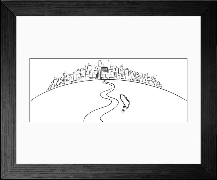 Framed Print : Drawing of Conceptual Winding Way Forward to Cityscape or City on Horizon Framed Print : Drawing of Conceptual Winding Way Forward to Cityscape or City on Horizon