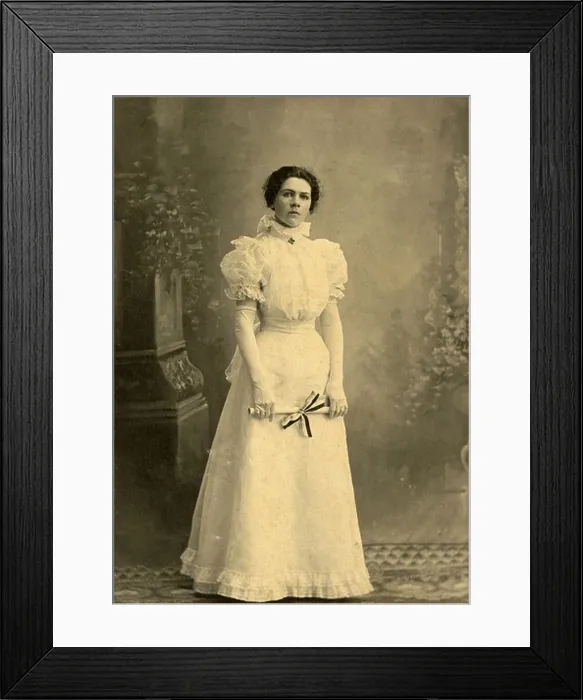 Framed Print : Antique 1898 photograph, woman graduate with diploma, Woburn (Massachusetts) High School, class of 1898 Framed Print : Antique 1898 photograph, woman graduate with diploma, Woburn (Massachusetts) High School, class of 1898
