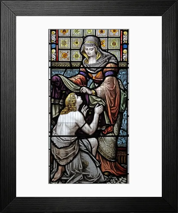 Framed Print : A stained glass window by A. L. Moore depicting Tabitha or Dorcas (Acts 9:36), Withiel Florey Church, Somerset Framed Print : A stained glass window by A. L. Moore depicting Tabitha or Dorcas (Acts 9:36), Withiel Florey Church, Somerset