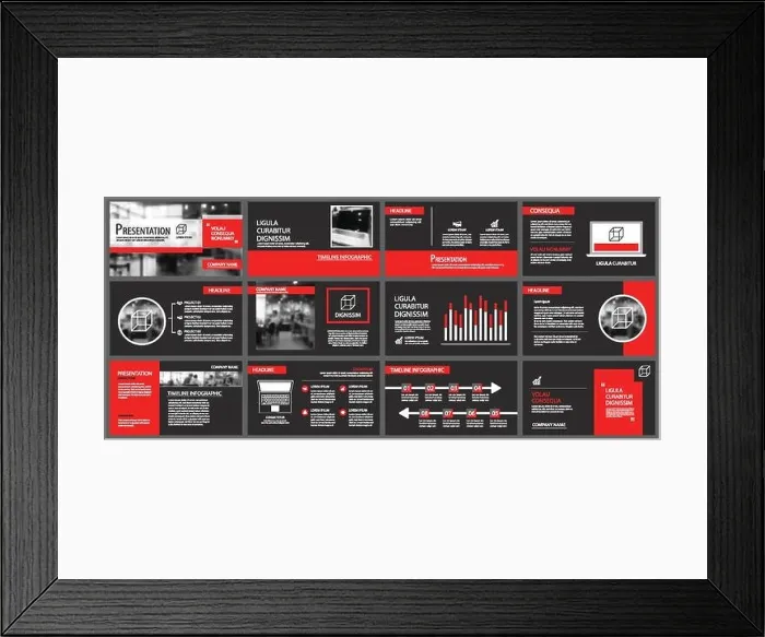 Framed Print : Red and black slide presentation templates background. Infographic business elements. Use for flyer, brochure, leaflet, corporate, marketing, advertis Framed Print : Red and black slide presentation templates background. Infographic business elements. Use for flyer, brochure, leaflet, corporate, marketing, advertis