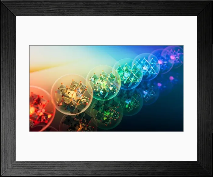 Framed Print : Illustration of perovskite quantum dot technology. Quantum dots are semiconducting nanocrystals with adjustable properties Framed Print : Illustration of perovskite quantum dot technology. Quantum dots are semiconducting nanocrystals with adjustable properties