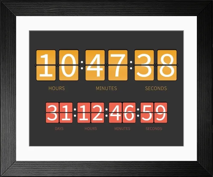 Framed Print : Colorful flip countdown timer of set, hourly schedule. Vector illustration Framed Print : Colorful flip countdown timer of set, hourly schedule. Vector illustration