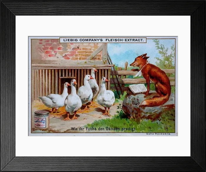 Framed Print : Series In the realm of fable, fox and geese, how the fox preaches to the geese / Serie Im Reich der Fabel, Fuchs und Gänse Framed Print : Series In the realm of fable, fox and geese, how the fox preaches to the geese / Serie Im Reich der Fabel, Fuchs und Gänse