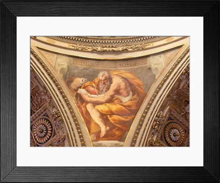 Framed Print : MILAN, ITALY - MARCH 5, 2024: The baroque fresco of St. Luke the Evangelist from cupola of church Chiesa di San Vittore al Corpo by Daniele Crespi Framed Print : MILAN, ITALY - MARCH 5, 2024: The baroque fresco of St. Luke the Evangelist from cupola of church Chiesa di San Vittore al Corpo by Daniele Crespi
