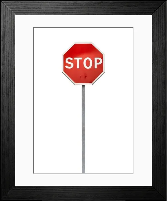 Framed Print : Classical Stop road sign on a metal pole isolated on white, vertical photo Framed Print : Classical Stop road sign on a metal pole isolated on white, vertical photo