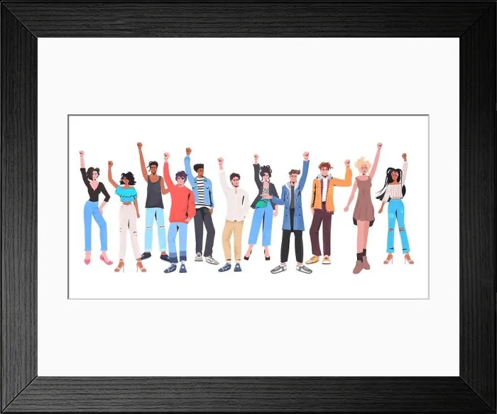 Framed Print : mix race people crowd with raised up hands standing together labor day celebration concept full length horizontal vector illustration Framed Print : mix race people crowd with raised up hands standing together labor day celebration concept full length horizontal vector illustration
