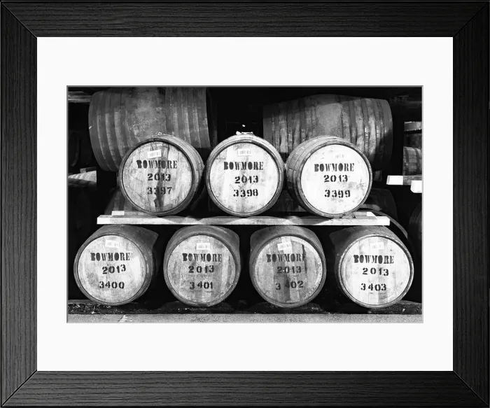 Framed Print : View of scotch whisky barrels in warehouse at Bowmore Distillery on island of Islay in Inner Hebrides of Scotland, UK Framed Print : View of scotch whisky barrels in warehouse at Bowmore Distillery on island of Islay in Inner Hebrides of Scotland, UK