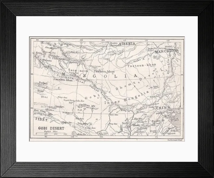 Framed Print : Vintage map of the Gobi Desert Framed Print : Vintage map of the Gobi Desert