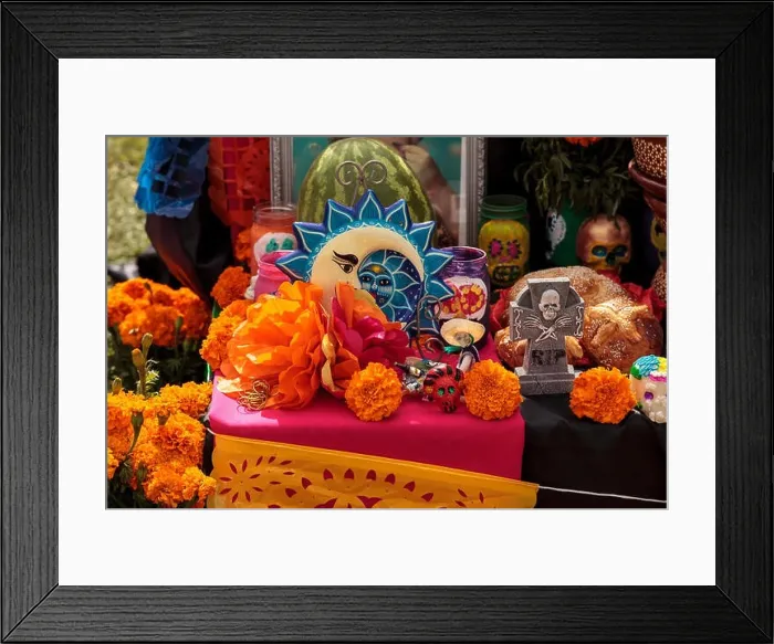 Framed Print : Flower and skeleton dog, cat and bird alter at Dia de los Muertos, Day of the dead, in Los Angeles at the Hollywood Forever Ceme Framed Print : Flower and skeleton dog, cat and bird alter at Dia de los Muertos, Day of the dead, in Los Angeles at the Hollywood Forever Ceme