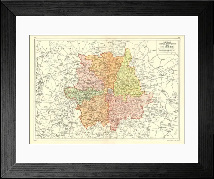 Framed Print : LONDON: Postal Districts and Sub-Districts. Postcodes, 1937 vintage map Framed Print : LONDON: Postal Districts and Sub-Districts. Postcodes, 1937 vintage map