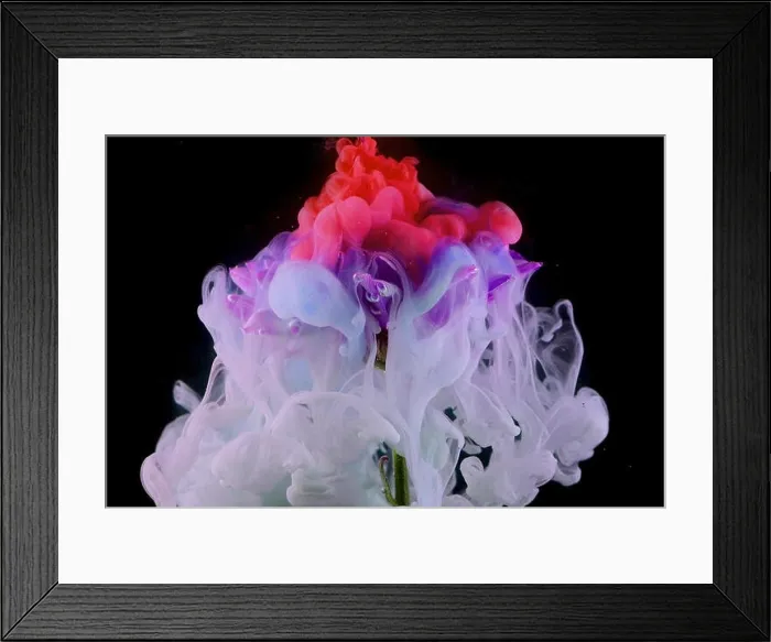 Framed Print : Splashes of colored ink in water, bright colors. Creative and color mix, abstract swirls of different colors on a black background Framed Print : Splashes of colored ink in water, bright colors. Creative and color mix, abstract swirls of different colors on a black background