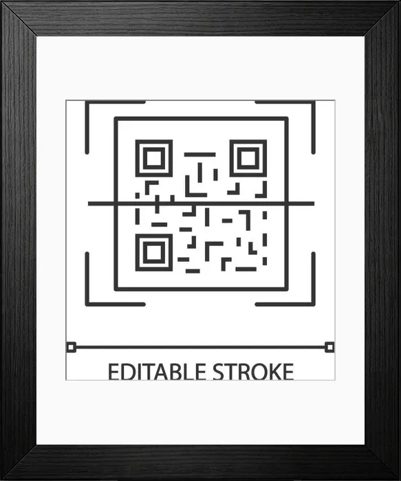 Framed Print : QR code scanner linear icon. Thin line illustration. Quick response code. Matrix barcode scanning app. Contour symbol. Vector isolated outline drawing Framed Print : QR code scanner linear icon. Thin line illustration. Quick response code. Matrix barcode scanning app. Contour symbol. Vector isolated outline drawing