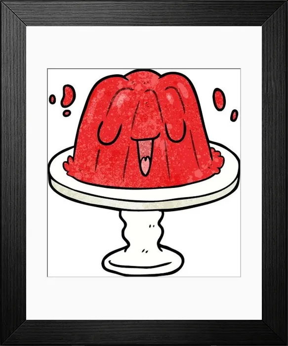 Framed Print : cartoon jelly on plate wobbling Framed Print : cartoon jelly on plate wobbling