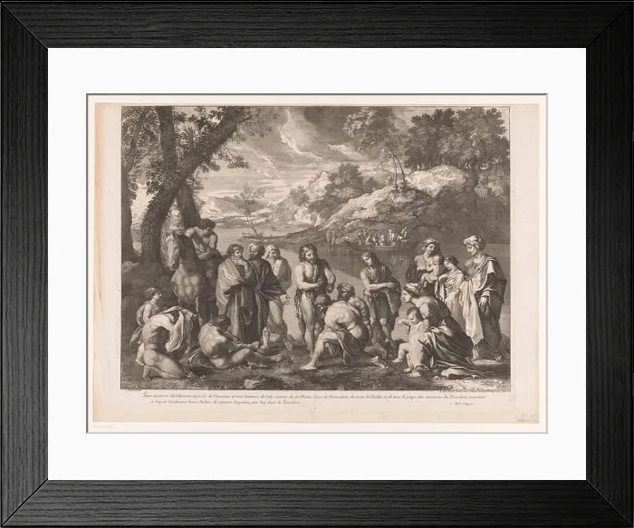 Framed Print : Johannes de Baptist at the Jordaan, Benoît Audran (I) (Attributed to), After Nicolas Poussin Framed Print : Johannes de Baptist at the Jordaan, Benoît Audran (I) (Attributed to), After Nicolas Poussin