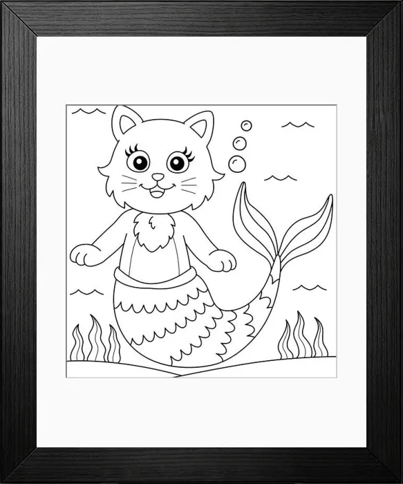 Framed Print : Cat Mermaid Coloring Page for Kids Framed Print : Cat Mermaid Coloring Page for Kids