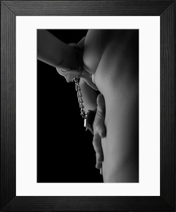 Framed Print : Artistic Nude - Female body with cuffs, Mono conversion, Model Released Framed Print : Artistic Nude - Female body with cuffs, Mono conversion, Model Released