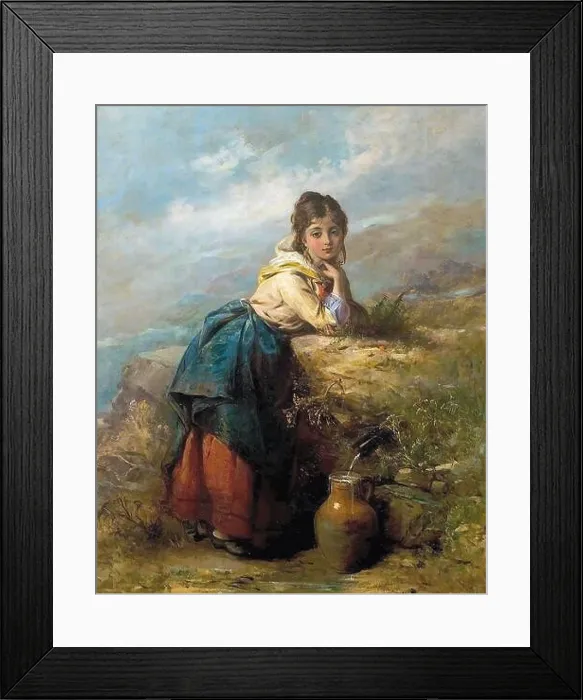 Framed Print : Pelham Thomas Kent - a Mountain Lassie (Girl with a Water Pot) - British School - 19th Century