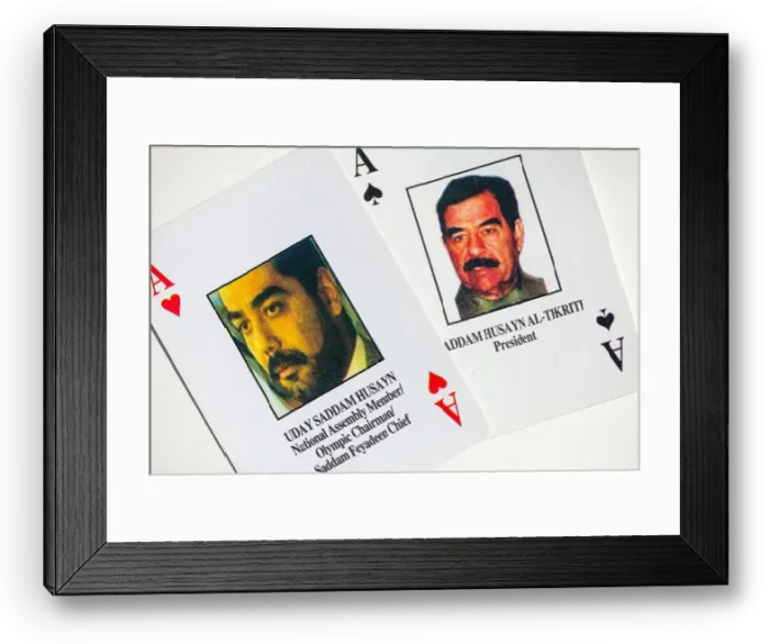 Framed Print : playing cards to identify members of the baath party in irak during the war with usa in 2003 Framed Print : playing cards to identify members of the baath party in irak during the war with usa in 2003