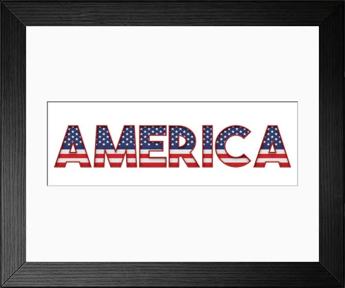 Framed Print : America stars and stripes flag font word. 3D Rendering Framed Print : America stars and stripes flag font word. 3D Rendering