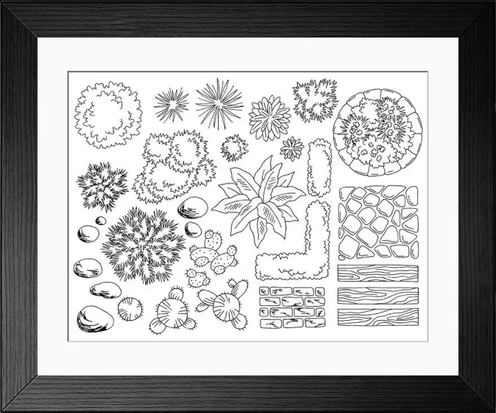 Framed Print : Landscape architect design element set graphic black white top sketch aerial view isolated illustration vector Framed Print : Landscape architect design element set graphic black white top sketch aerial view isolated illustration vector