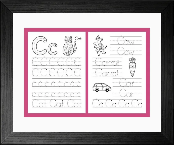 Framed Print : Letter C. Tracing practice worksheet set. Learning alphabet activity page Framed Print : Letter C. Tracing practice worksheet set. Learning alphabet activity page