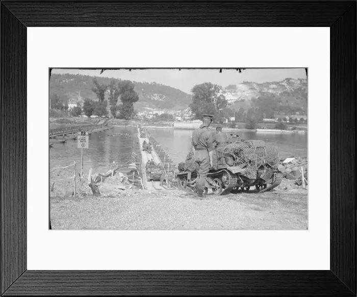 Framed Print : The British Army in North-west Europe 1944-45 Universal carriers cross the River Seine on a Bailey bridge at Vernon, 27 August 1944 Framed Print : The British Army in North-west Europe 1944-45 Universal carriers cross the River Seine on a Bailey bridge at Vernon, 27 August 1944