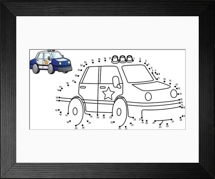 Framed Print : Dot to Dot Police Car Isolated Coloring Page Framed Print : Dot to Dot Police Car Isolated Coloring Page