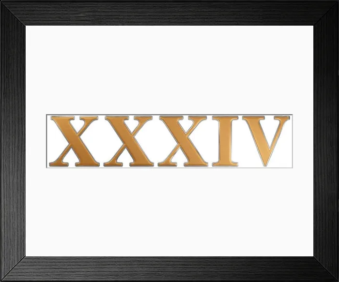 Framed Print : Roman numeral XXXIV, quattuor et triginta, 34, thirty four, isolated on white background, 3d render Framed Print : Roman numeral XXXIV, quattuor et triginta, 34, thirty four, isolated on white background, 3d render