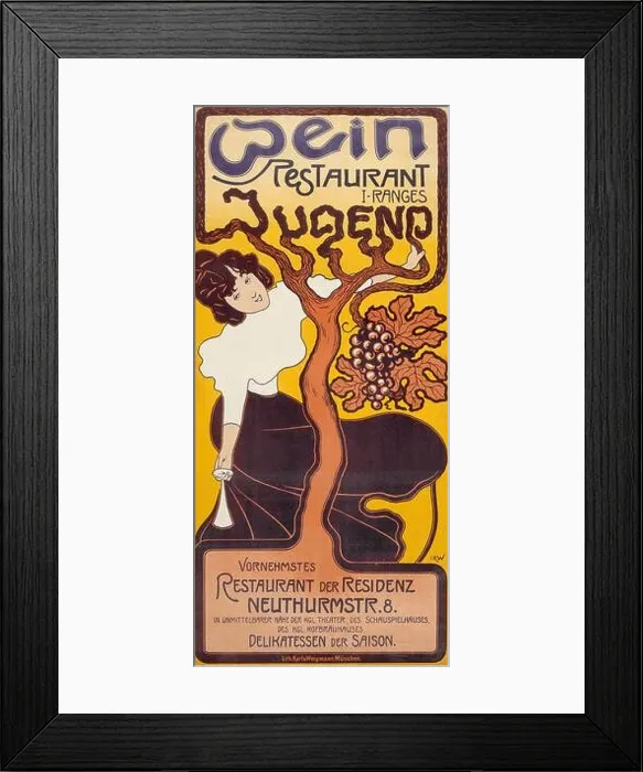 Framed Print : Wine Restaurant Youth (Wien Restaurant Jugned). Josef Rudolf Witzel (Germany, 1867-1925). Germany, Munich, 1891. Prints; posters. Lithograph Framed Print : Wine Restaurant Youth (Wien Restaurant Jugned). Josef Rudolf Witzel (Germany, 1867-1925). Germany, Munich, 1891. Prints; posters. Lithograph