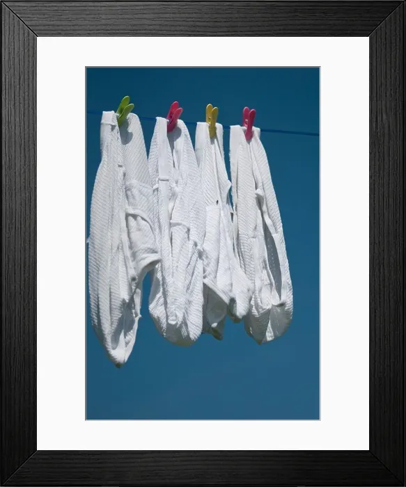 Framed Print : White underpants hanging on washing line Framed Print : White underpants hanging on washing line